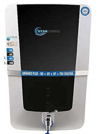 Hydroshell Water Purifier RO + UV + UF + TDS With Copper and Alkaline Filter Black 12L