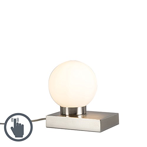 Preisvergleich Produktbild QAZQA Modern Schreibtischleuchte / Tischleuchte / Tischlampe Stol stahl / nickel matt rund mit Touchfunktion Glas / Metall / Kugel / Kugelförmig / Rechteckig / E14 Max. 1 x 40 Watt Touch-funktion