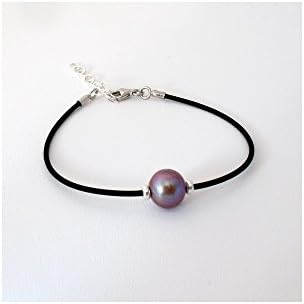 Violine. Rubber and 925 Sterling Silver Purple Freshwater Pearl Bracelet