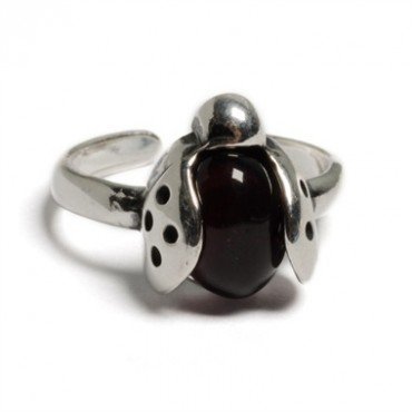 HENRYKA Kinderring Marienkäfer Sterling-Silber 925 Bernstein Bernstein Kirschrot