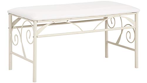 Loft24 Rose Bank mit Sitzpolster Sitzbank Metall Bettbank 91,5x46 cm Flurbank Kunstleder (Creme weiß)