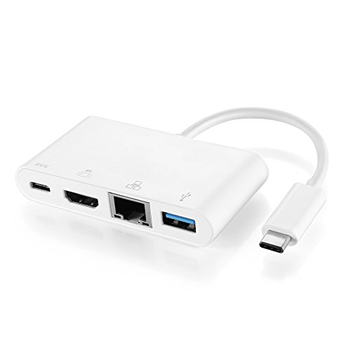 TNP USB C zu HDMI + USB 3.0 Typ A + Gigabit Ethernet + USB Typ C Power Lieferung Ladegerät Port Hub Adapter – usb-c zu SuperSpeed USB, RJ45 LAN Netzwerk Karte, 4 K 1080p Video Audio Konverter Wandler Kabel Draht