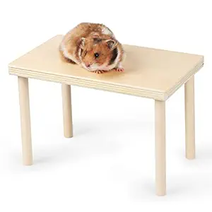 Doola Wooden Small Animals Stand Platform,Waterproof Surface with Pillars,Natural Toys Cage Accessories for Hamster Squirrel Gerbil Chinchilla Parrot and Pet Bird (9.8