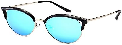 DUBI fashion hollowed out butterfly shaped metal Cat Eye Sunglasses (black, Ice blue)