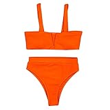 Moserian Damen Badeanzug Zweiteiliger Bikini Solider V-Ausschnitt mit hoher Taille Badebekleidung Push-Up Pad Badeanzug