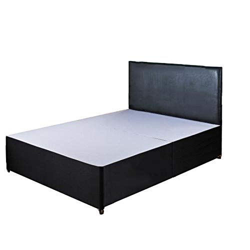 Hf4you 4Ft Small Double Black Divan Bed Base With Black Faux Leather Headboard