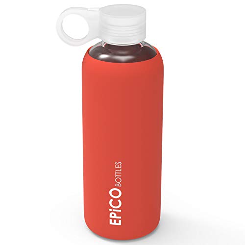 EPiCO BOTTLES Glasflasche/Trinkflasche Vivifit 550ml Trinkflasche Glas zum Mitnehmen Wasserflasche mit Silikonhülle zum mitnehmen - Fitness Water Bottle für unterwegs, Sport, Schule - BPA Frei