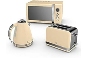 Retro Kitchen Pack by Swan - Digital Microwave 800w 20L, Jug Kettle 1.5L and Toaster - 3 Appliances for A Modern Kitchen Design (Cream)