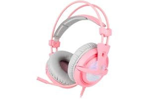 SADES A6 USB Gaming Headset 7.1 Surround Sound PC Caschi Headphones Gaming con microfono con cancellazione del rumore, luci LED per laptop, computer e console (rosa [Angel Edition])