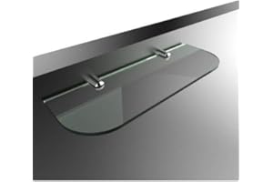 BSM MARKETING Mensola in vetro di sicurezza temprato, spesso 6 mm, con bordi arrotondati e supporti cromati; dimensioni: 300 x 100 mm