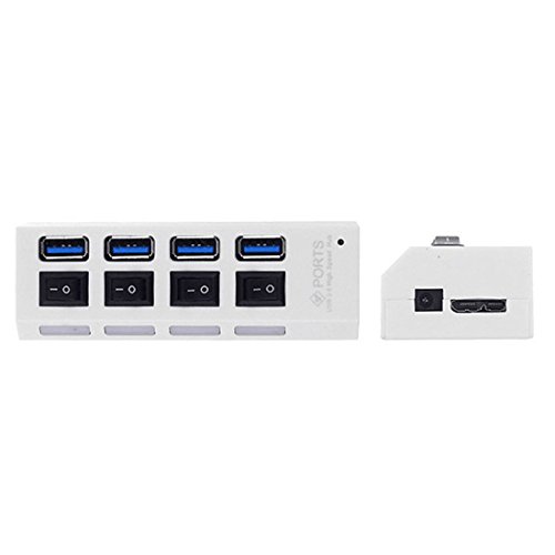High-Speed Datenübertragung USB 3.0 Hub 4 Port Ports Splitter Ac Power Adapter mit Ein / Aus Schalter und LEDs Hot Plugin Plug & Play für PC Laptop, Computer Windows MAC, IPhone 7, LG, IPad, Samsung Macbook Pro Laptop Iphone Ipad Datenübertragung Aufrechtzuerhalten Farbe: Weiß - 2