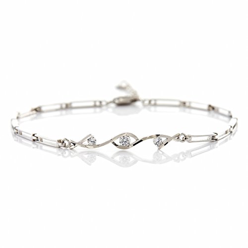 AMYHOME Pulsera brazalete de plata de ley S925 con 3 circones brillantes 18cm+3.5cm cadena estilo de bambú joyería para mujer joya de moda, Blanco