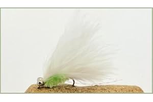 TROUTFLIES UK LURES Cats Whiskers Trout Flies, 6 Pack Mini White & Green Chenille, Size 10, Mini Lures
