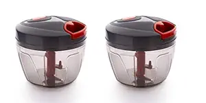 Takdir Enterprise Pack of 2 Handy Mini Chopper with 3 Stainless Steel Blades - 450 Ml ( Plastic - Black )