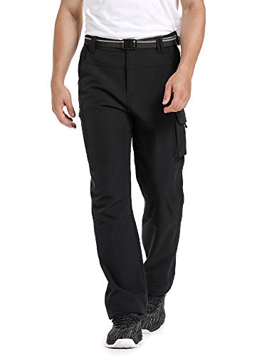 Jessie Kidden Waterproof Trousers Mens, Outdoor Fleece Lined Snow Ski Hiking Soft Shell Insulated Pants with Belt #6069-Black-38