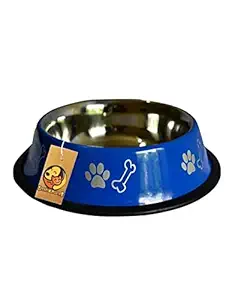 Foodie Puppies Stainless Steel Paw Bone Printed Food Water Feeding Bowl for Dogs & Puppies (Medium, 700ml, Blue)