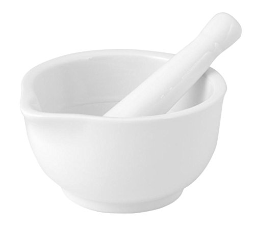 H & H Mörser mit Stößel, Porzellan, Weiß, 15 cm