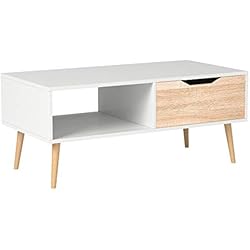 Homfa Table de Salon Scandinave Table Basse Café Bois pour Bureau TV 100x49.5x43cm (Blanc)