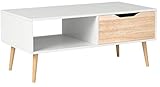 Homfa Table de Salon Scandinave Table Basse Café Bois pour Bureau TV 100x49.5x43cm (Blanc)