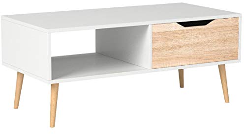 Homfa Table de Salon Scandinave Table Basse Café Bois pour Bureau TV 100x49.5x43cm (Blanc)