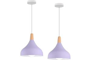 Hongho Suspension Luminaire Vintage Métal Lustre Industriel Lampes E27 Corde Ajustable Abat-jour Bois Aluminium pour Salon Cuisine Restaurant Salle à manger Chambre (Violet 2pcs)