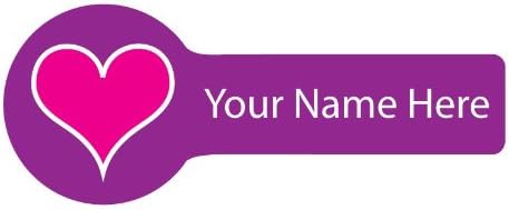 Name Labels, Love Heart Amethyst, Big Icons for Big personalities Stick on Name Labels, 40 Pack with Over laminates. Choose Your Label Colour!