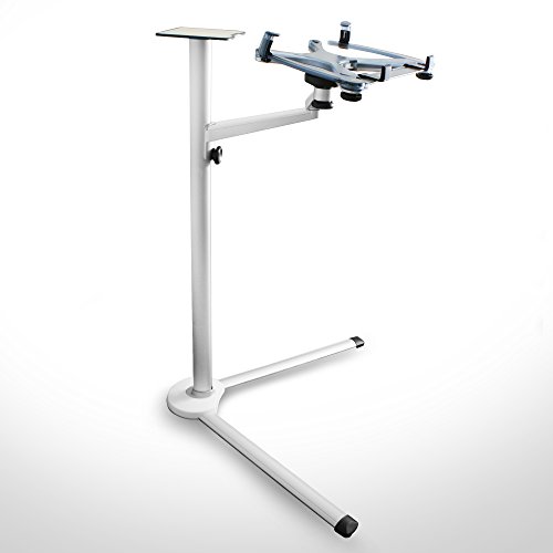 System-S Bodenständer verstellbare Halterung Universal Boden Stativ Fuß Ständer Arm (360° Rotation) Messe Präsentations Ständer für Notebook Laptop Tablet und Smartphone