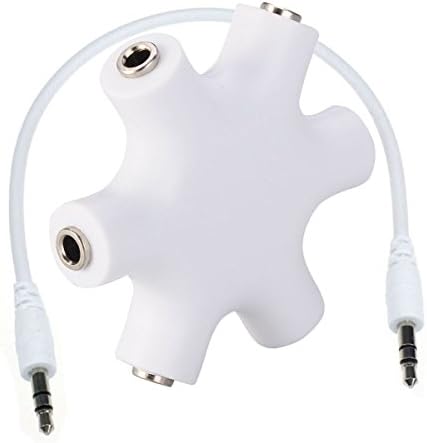 CooPro 6-Way 3.5mm Stereo Audio Headset Hub Box Splitter Up to 5 Headphones to iPod MP3 Player Music Sharing Device with Stereo Cable -White