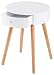 Produktbild Beistelltisch Kaffeetisch "Naira" weiß Eukalyptus Massivholz 40x40x52cm Tisch Couchtisch Sofatisch Nachttisch Wohnzimmertisch Ablage AUfbewahrung mit Schublade 4 Tischbeine und runde Tischplatte