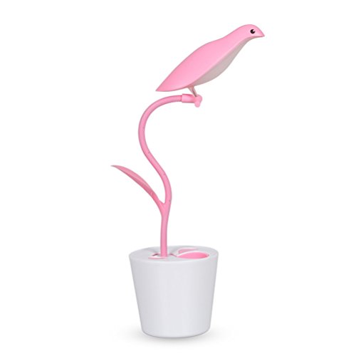 IPUIS Oiseau Dimmable LED Lampe de Lecture / Table / Bureau / Chevet Lumière Naturelle , Anti-Myopie Flexible Pliable Portable et USB Rechargeable pour Les Enfants et Les Etudiants Protection aux Yeux avec Pot à Crayons Boîte Stylos Pinceau Brosse 