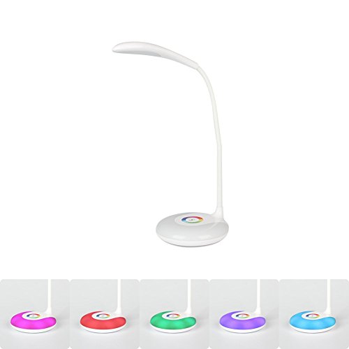 Living Color Schreibtisch- und Nachttischlampe, Minkle Dimmbare Augenpflegende Schwannenhals LED Schreibtischlampe, Kabellos, USB Aufladung, 3 Helligkeit, Weiß