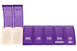 Pilulier Hebdomadaire | Box7 | 7 Cases | Large choix de couleurs | Anabox (Violet)