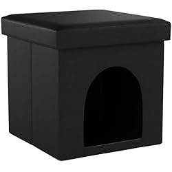 Relaxdays Taburete Casa para Perros Plegable, Piel sintética, Negro, 38 x 38 x 38 cm