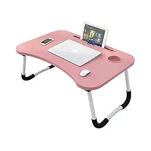 DERO Laptop Bed Tray Table, Laptop Desk for Bed,Foldable Lap Desk Stand Notebook Desk Adjustable Laptop Table for Bed Portable Notebook Bed Tray Lap Tablet with Cup Holder (Pink)