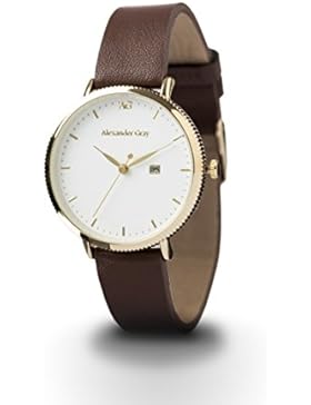 Alexander Gray Damenuhr - Vergoldete Armbanduhr Modell VENEZIA mit weichem Lederarmband und ultradünnem Gehäuse...