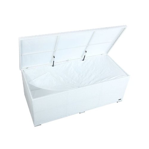 OUTFLEXX praktische Kissenbox aus widerstandsfähigem Poly-Rattan in weiß mit Gasdruckfedern und Innenbezug, 204 x 94 x 75 cm, Gartentruhe Universalbox Aufbewahrungsbox Kissentruhe, wetterfest - 2