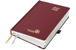 POPRUN Agenda 2025 2026 Giornaliera A5, Daily Planner 21,5 x 14,5 cm 12 Mesi da Ago.2025 a Lug.2026, 1 Giorno 1 Pagina da Lun a Dom con Schede Mensili, Carta Spessa da 80 GSM, Borgogna