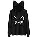 Produktbild Hffan Damen Frauen Top Kat Niedlich Hoodie mit Tasche Katzenohren Herbst und Winter Pullover Elegant Einfacher Stil Langarm Weich Bequem Freizeit Shirt Casual Oberteile(Schwarz,X-Large)