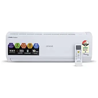 Croma 2 Ton 3 Star 4in1 Smart Convertible Inverter Split AC with Free Standard Installation (Copper, 4 in 1 Smart Convertible, Nano Shield Coating, Blue Fins, Dust filter with virus protection*, PM 2.5 Filter with activated carbon, Cools at 54?C, Stabilizer Free operation*, R-32 Green Refrigerant, 10 Years Compressor Warranty, 2022 Model, CRLAIN0223T0255, White)
