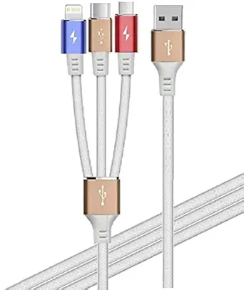 cablebasket 3 in 1 Charging multi Usb Cable Fast Charging All in One Universal Cable to Charge Android, iOS and Type C, Smartphones like Samsung, Redmi Note 5 pro & Bluetooth.-Buy Now