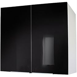 Berlenus CP8HN Meuble Haut de Cuisine avec 2 Portes Noir Haute Brillance 80 cm