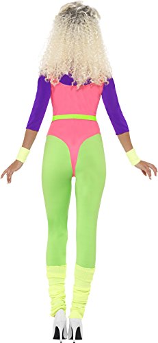 Smiffys Adult Women's 80's Work Out Costume, Jumpsuit, Headband and Wrist Cuffs, Back to the 80's, Serious Fun, Size: M, 43196