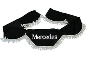 AutoCommerse - Mantovana per parabrezza anteriore con frange bianche, parasole per tende a forma d'onda per camion serie Actros Atego Axor Arocs HGV, colore: Nero