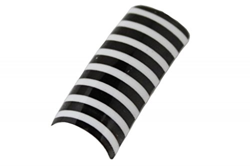 Effect Beauty 50pcs Black & White Stripes Acrylic Pre-Designed Nail Tips - Tip Sizes 1-10
