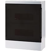 LION Electric Surface Mount Fuse Box, 24 Modules, 2 Row Cabinet, White with Clear Door, Halogen Free, Wire Entry for Wet Envi