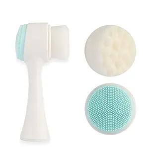 KPNG Double Side Portable 3D Face Cleaning Vibration Massage Silicone Facial Cleansing Brush,Pack of-1, Color-Blue-Pink Random