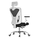 Hbada Chaise de Bureau Ergonomique, Fauteuil à Dossier Inclinable de 160°, Support Lombaire, Appui-tête et Accoudoir Réglable, Maille Respirable et Confortable, Blanc