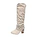 Produktbild Blockabsatz Winterstiefel Damen,Elecenty Frauen Mit Strass Stiefel Hoch Absatz Stiefeletten Gürtelschnalle Lederstiefel Boots Langschaftstiefel