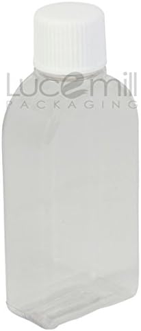 25 x 50mL Clear Rectangular PVC PLASTIC BOTTLES with White Screw Caps - Large Letter Post