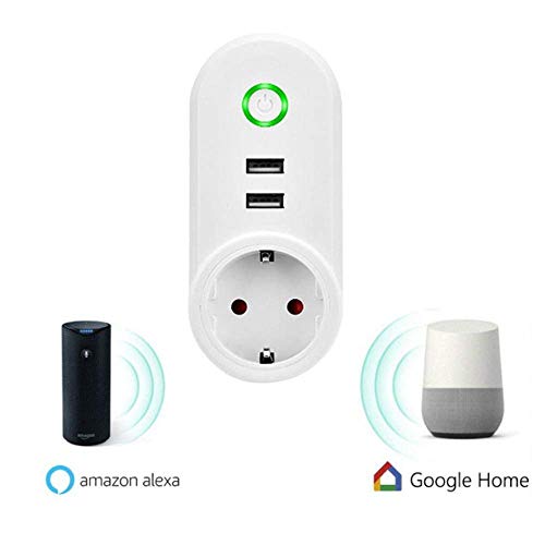Enchufe inteligente con dos dos USB 2.1 a, control remoto a través de la aplicación de Android, función de temporizador, compatible con Amazon Alexa, Google Assistant, Google Home e IFTTT